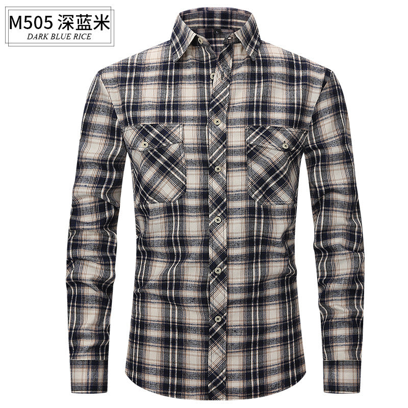 Herren Slim Wear Plaid Premium Langarm Doppeltasche Flanell Außenhandelshemd | M501