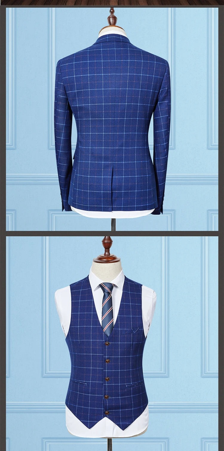 Formeller 3-teiliger Anzug im Retro-Karo-Tweed, einreihig, Slim Fit, Blazer, Weste und Hose, Business, Hochzeits- und Partykleid | 307