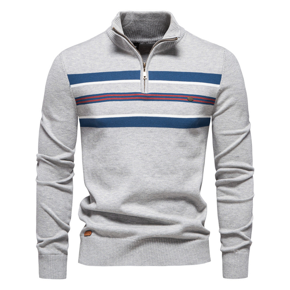 Winter-Rollkragenpullover aus Baumwolle mit Stehkragen, gerippter Business-Streifen für Herren | SW155