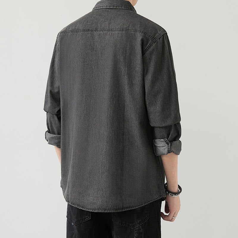 Herren Slim Fit Denim Langarmhemd Trendy Style Casual Arbeitsjacke Hemd | MT8003