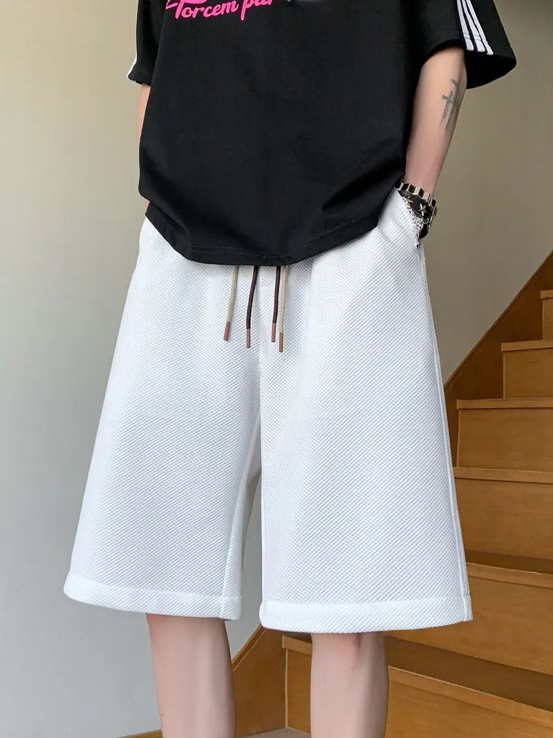 Leichte Lounge-Shorts aus Waffelstrick für Herren – Locker sitzende, schnelltrocknende Sportshorts mit Kordelzug in der Taille für den Sommer | DK34