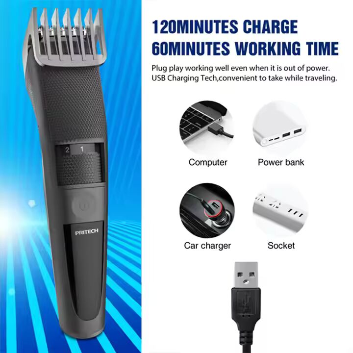 PRITECH USB-aufladbarer professioneller Haarschneider, kabelloser Bartschneider, elektrischer Haarschneider für Männer | PR-2228