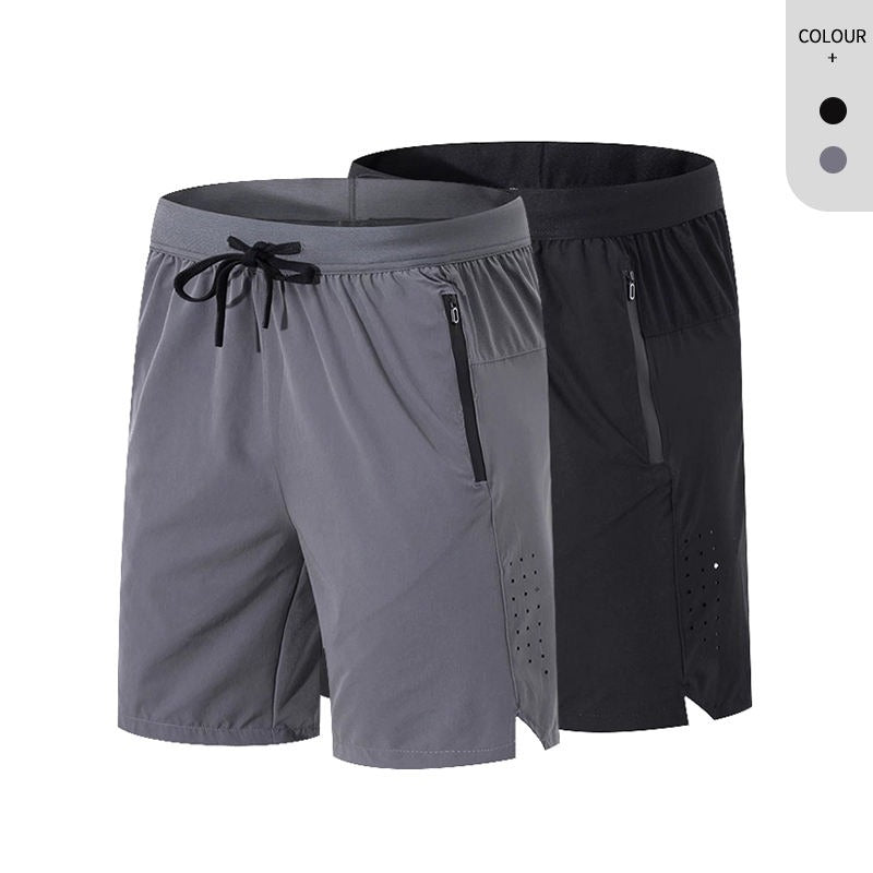 Herren Laufshorts Reißverschlusstaschen Seitlich geteilte Workout Atmungsaktive Gym Shorts | K04