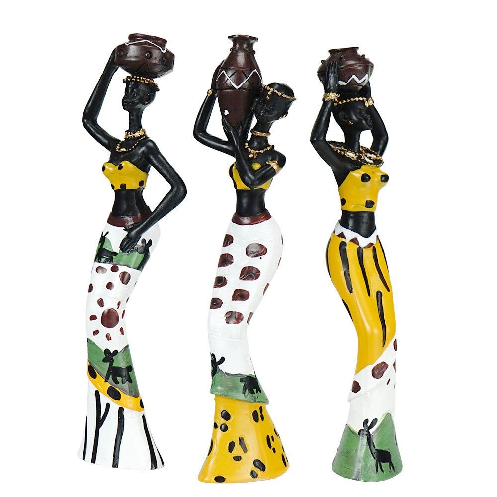 Heimdekor-Bastelset aus Kunstharz, 3-teilig, afrikanische Damenfigur, Statuen, dekorative Sammlerstücke | RRW001