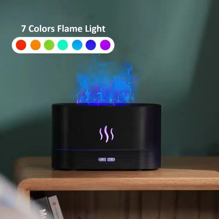 Aroma-Luftbefeuchter, 7 Farben, künstliche Flammen, geräuschloser Diffusor für ätherische Öle zur Entspannung zu Hause und im Büro | DQ701