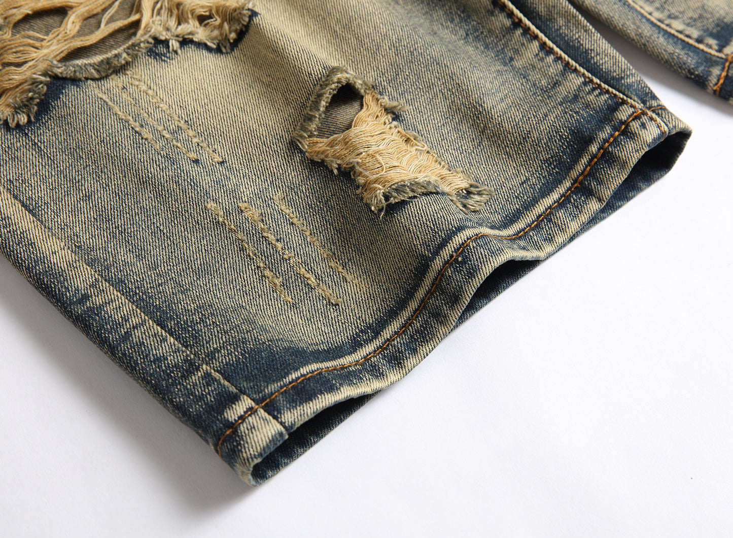 Herrenmode Zerrissene Kleidung Bermuda Sommer Baumwolle Atmungsaktive Jeansshorts | 861