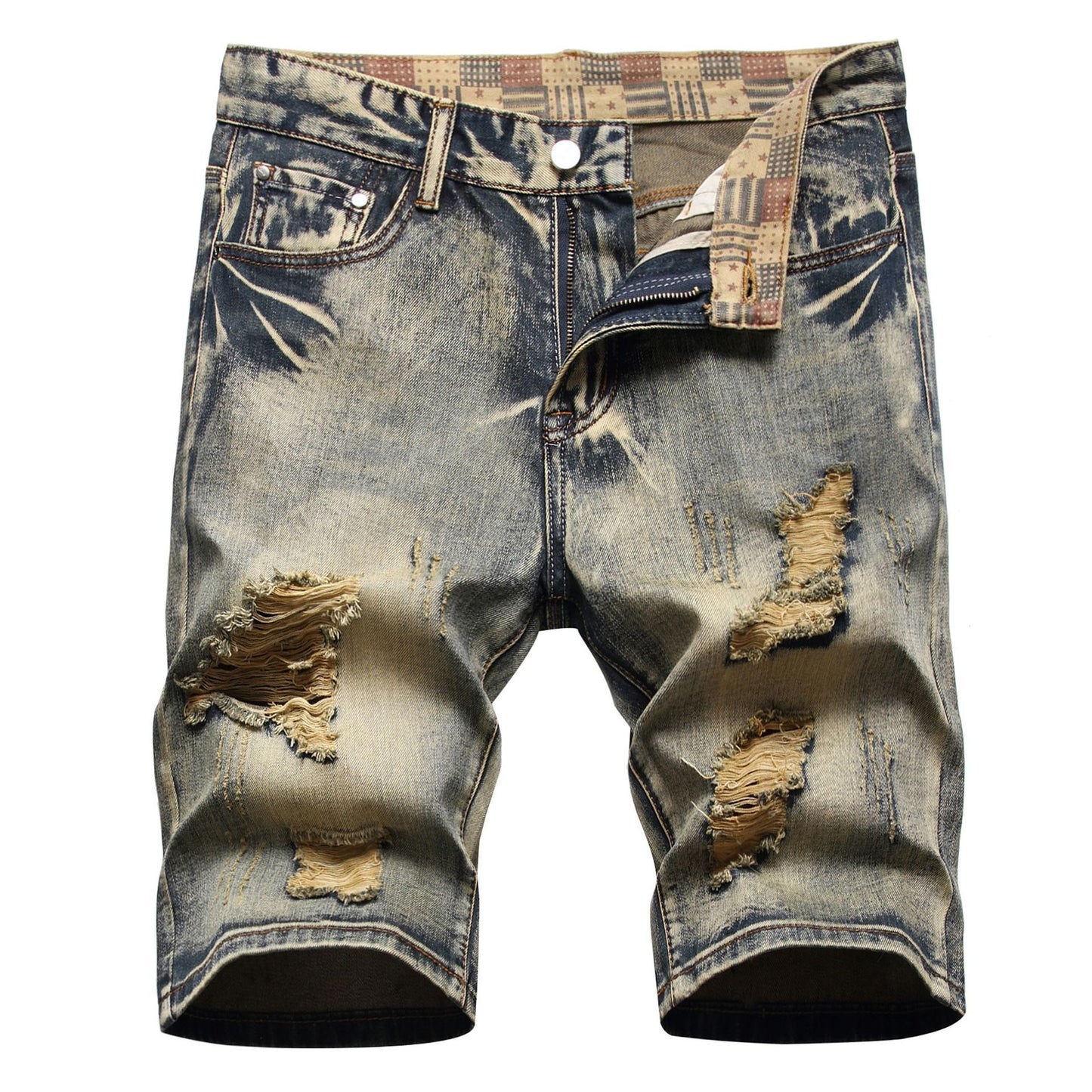 Herrenmode Zerrissene Kleidung Bermuda Sommer Baumwolle Atmungsaktive Jeansshorts | 861
