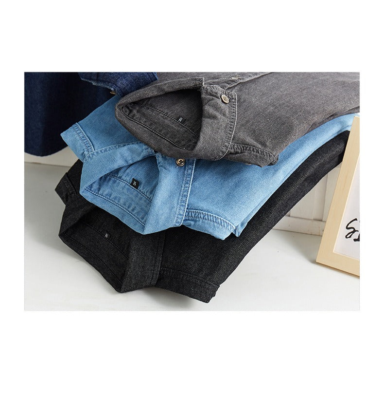 Herren Slim Fit Denim Langarmhemd Trendy Style Casual Arbeitsjacke Hemd | MT8003