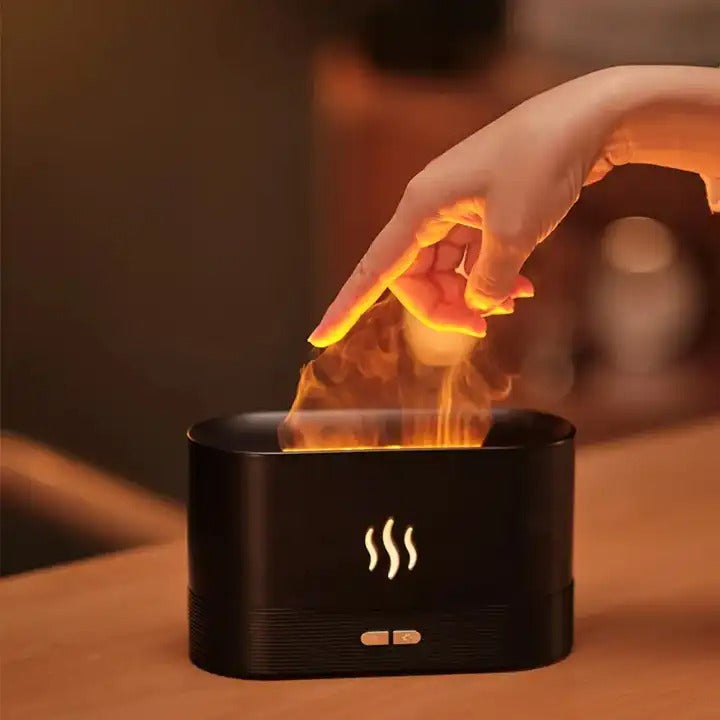 Aroma-Luftbefeuchter, 7 Farben, künstliche Flammen, geräuschloser Diffusor für ätherische Öle zur Entspannung zu Hause und im Büro | DQ701