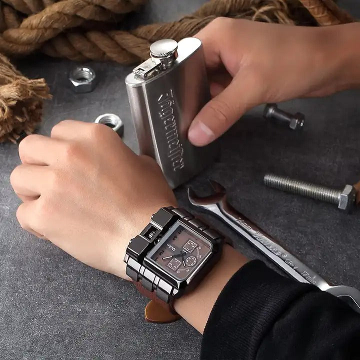 Herrenarmbanduhr Militär Armee Quadratisch Großes Zifferblatt Uhr Sport Lederarmband Quarzuhr | 3364