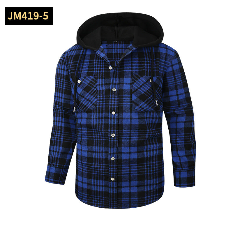 Herren Premium Loose Fit Casual Flanell Langarmhemd mit Kapuze und Karomuster | JM419