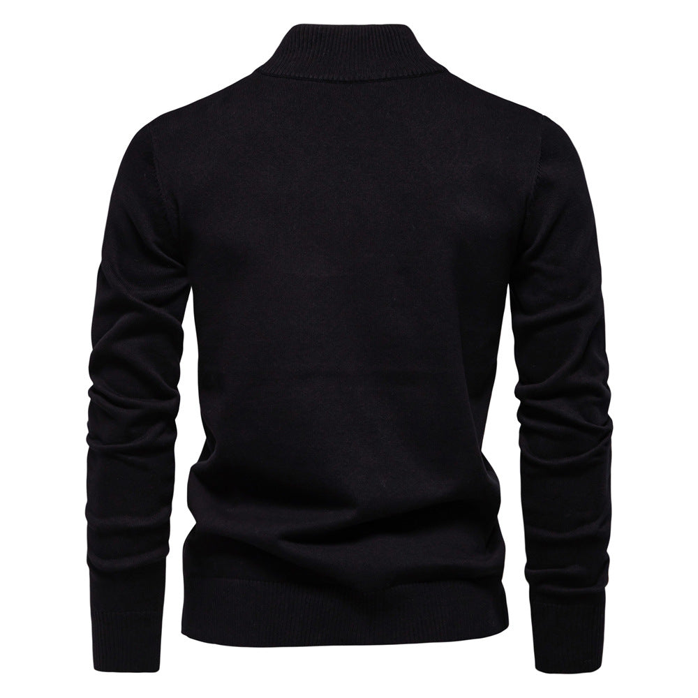 Herren-Pullover aus Baumwolle mit Viertelreißverschluss – Poloshirt aus einfarbigem Strick mit Stehkragen | ZSW-03