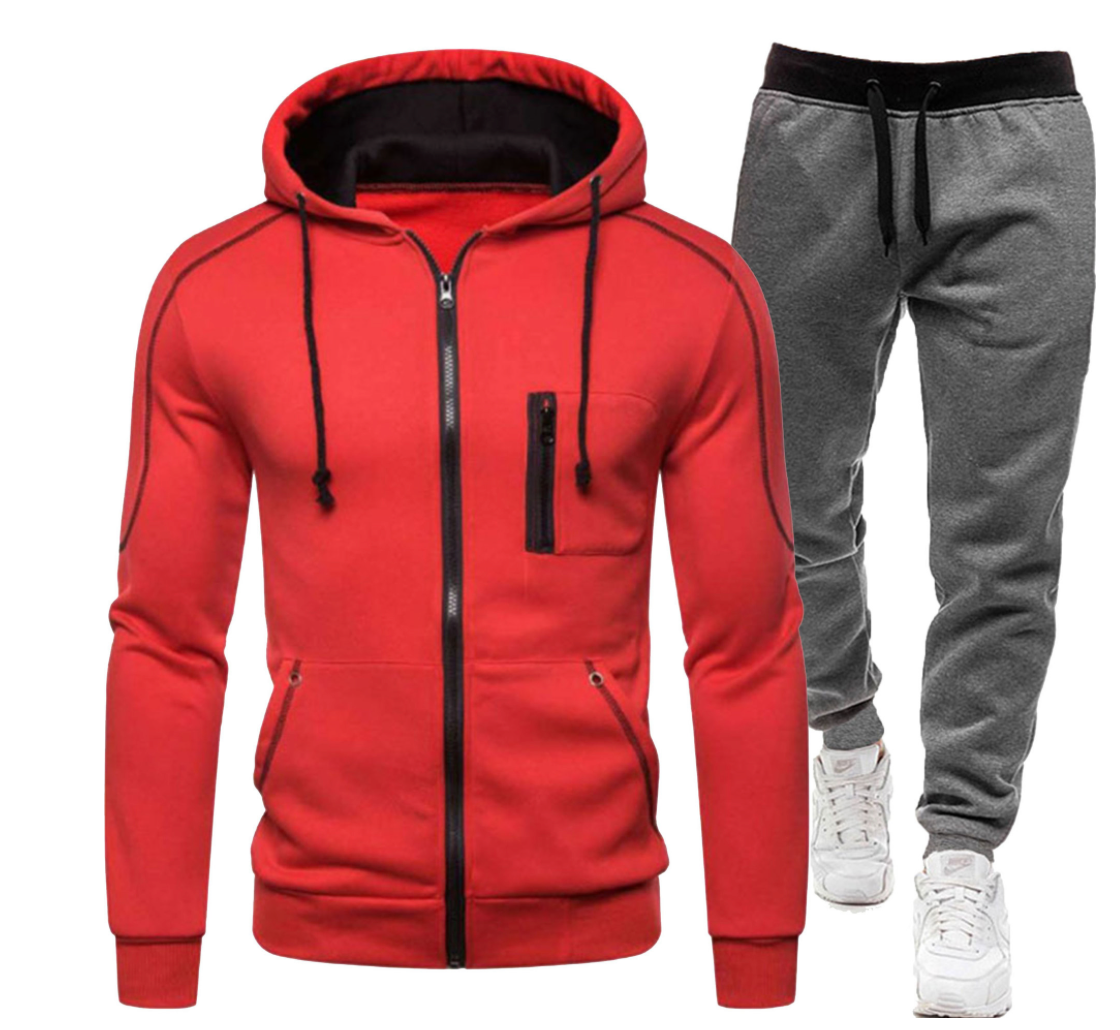 Herren Winter Reißverschluss Hoodie 2 Stück Casual Trainingsanzug Sportswear | 065