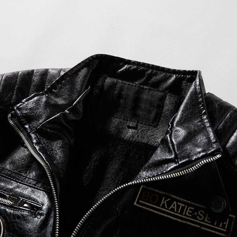 Herren Lederjacke Fleecefutter PU Ledermantel Übergröße Herren Revers Stickerei Blazer Jacke | 6693