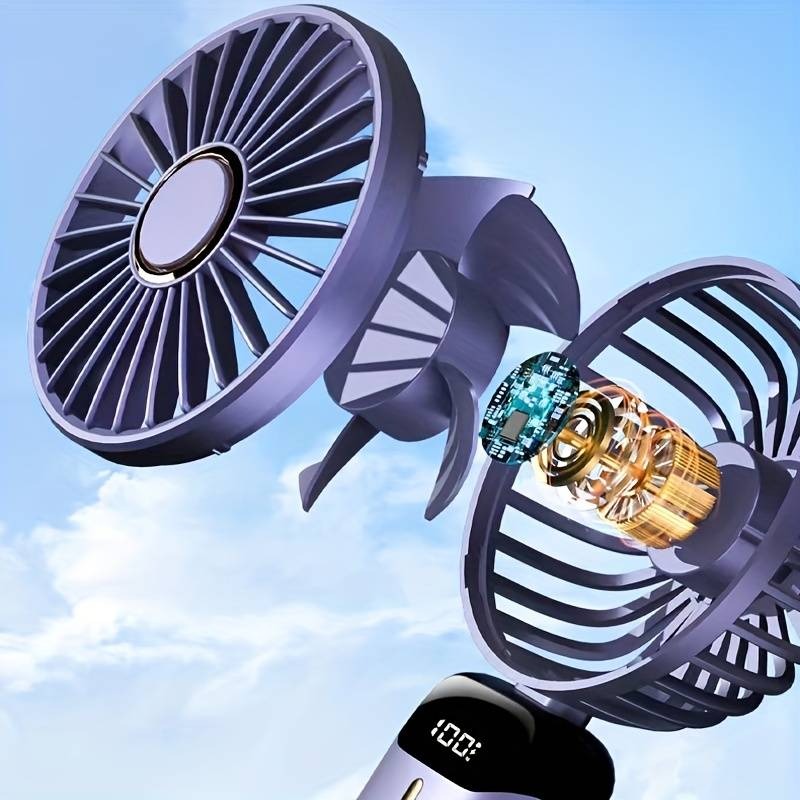 Tragbarer Mini-Ventilator, Handventilator, wiederaufladbar über USB mit 5 Geschwindigkeiten, 90° faltbarer Mini-Ventilator mit LED-Anzeige, Mini-Ventilator für den Außenbereich im Büro | S12