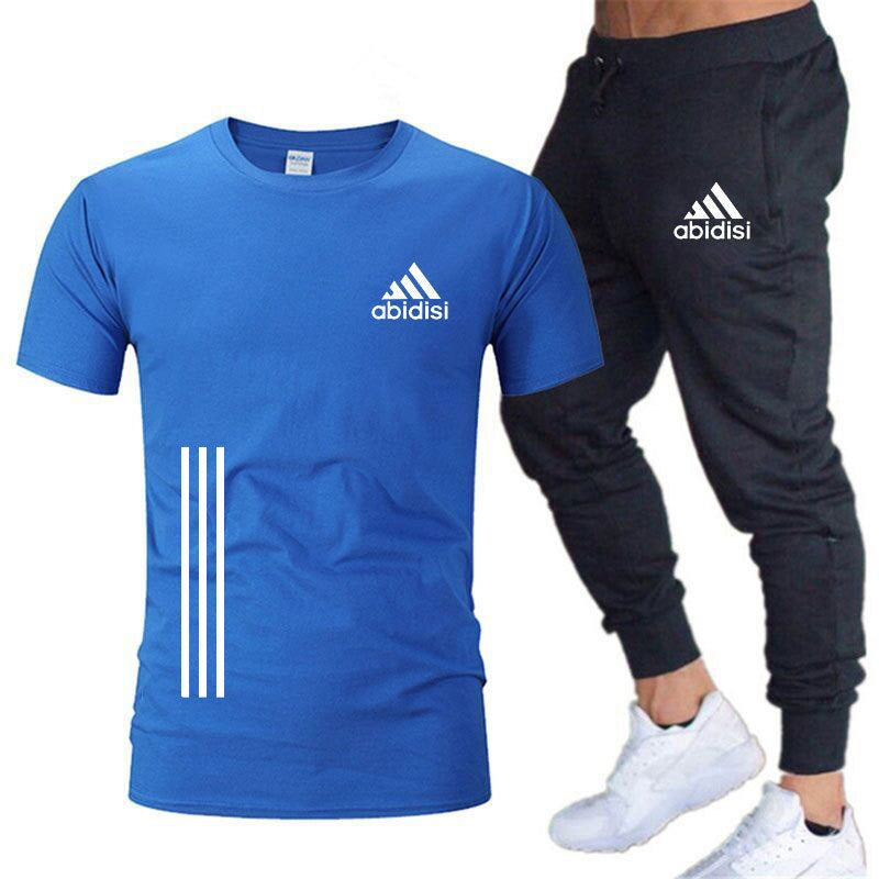 Herren Freizeit Sport Lauf 2 Stück Set Locker Groß T-Shirt & Hose Halbarm Hemden Hosen