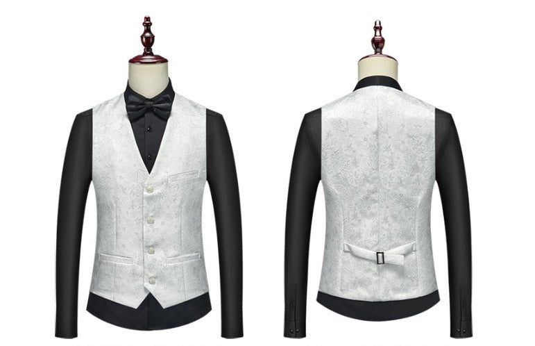 Herren 3-teiliges Smoking-Set mit Blumenmuster, hochwertige Blazerweste und Hose, 3-teiliges Set für Hochzeiten, Partys und festliche Anlässe | 802