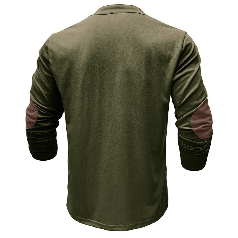 Herren Retro Langarm T-Shirt Offener Stehkragen Base Unhooded Shirt | 2379