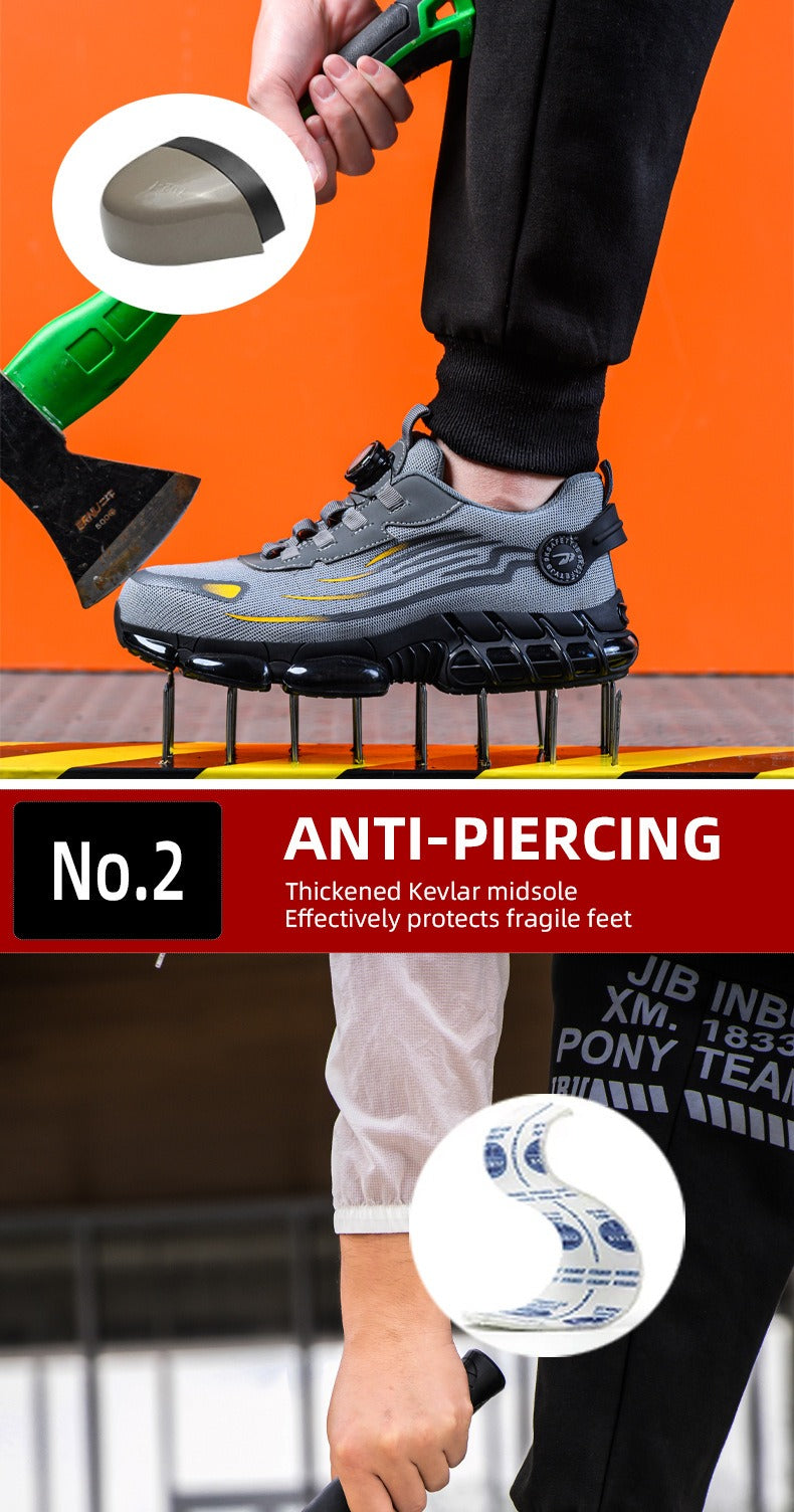 Leichte Sicherheitsschuhe mit Stahlkappe für Herren, Arbeitssneaker, gedrehter Knopf, leicht zu tragen, Baustiefel, atmungsaktive Sportschuhe