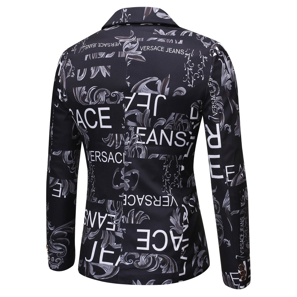 Herren Langarm Slim Fit Blumendruck 1 Knopf Blazer Jacke Mantel | X07