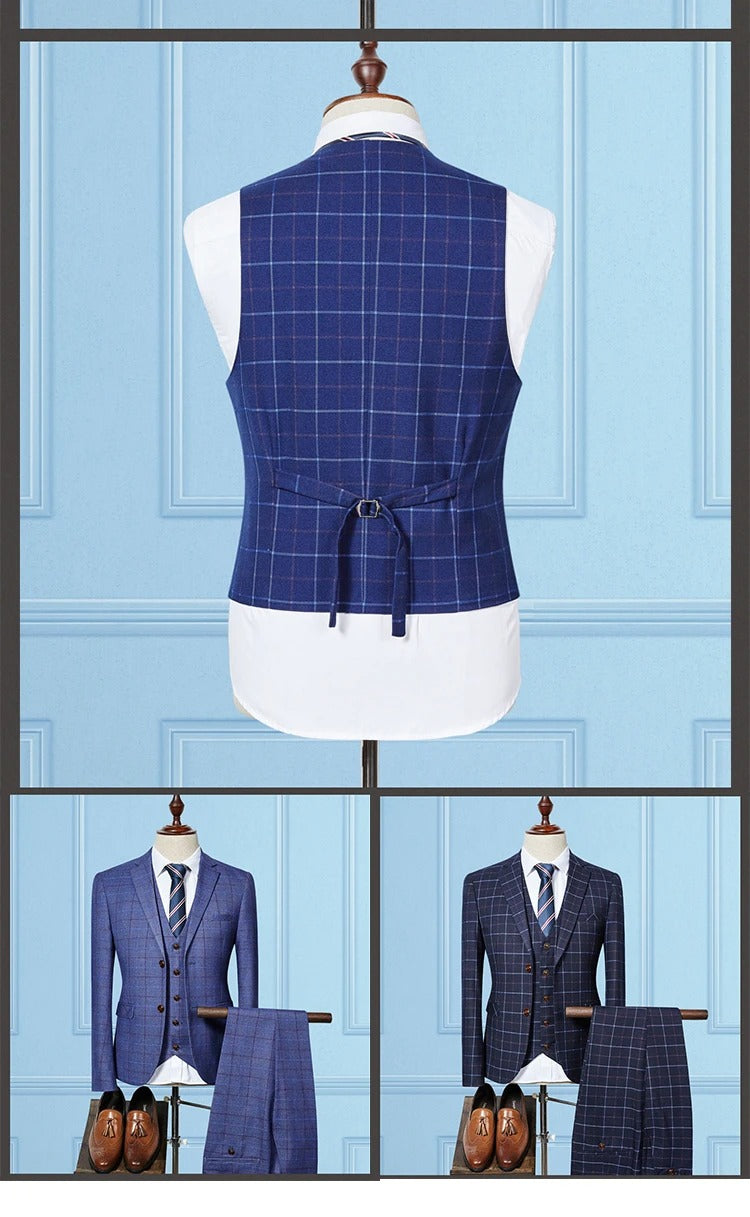 Formeller 3-teiliger Anzug im Retro-Karo-Tweed, einreihig, Slim Fit, Blazer, Weste und Hose, Business, Hochzeits- und Partykleid | 307