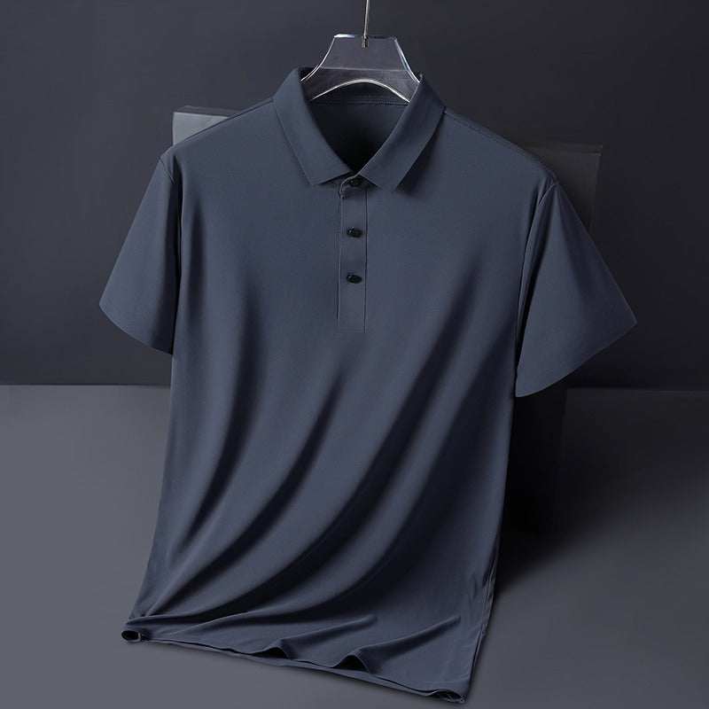 Herren Sommer Nahtloses T-Shirt Aus Eisseide Einfarbig Kurzarm Lässiges Stretch-Poloshirt | Y678
