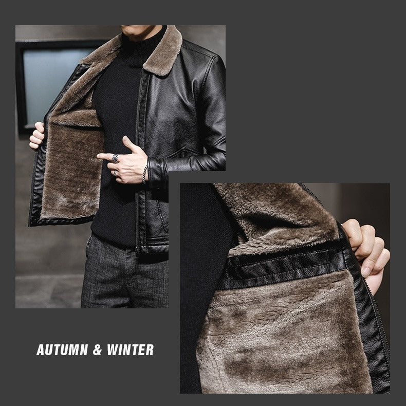 Herren PU-Lederjacke Mäntel Hochwertige Business Pelzkragen Leder Bomber Warme Jacke | 2053