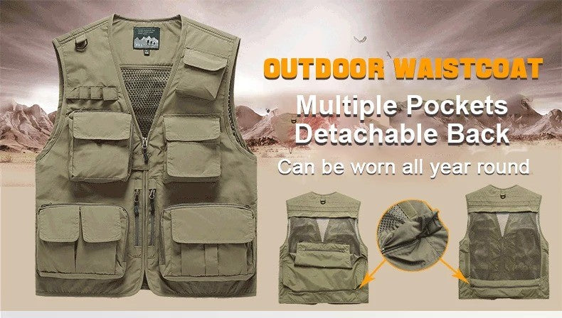 Herren Multi Taschen Cargo Weste Angeln Pullover Für Klettern Camping Wandern Sommer Weste Top