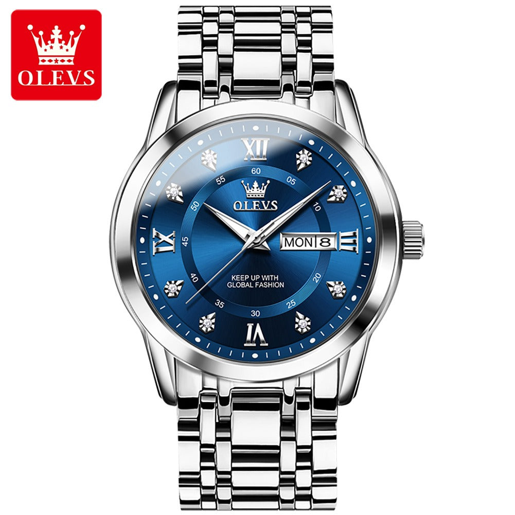 Luxuriöse Edelstahl-Quarzuhr für Herren, hochwertige Freizeit- und Business-Armbanduhr in Gold | 5513