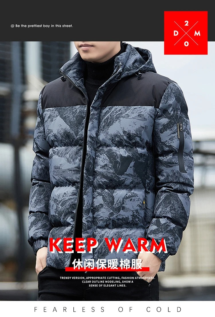 Herren Daunenjacke mit Kapuze, Camouflage, Freizeitmantel, verdickter Winterparka-Mantel | 2308