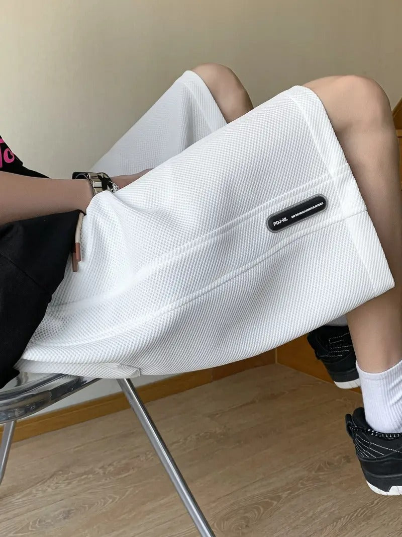 Leichte Lounge-Shorts aus Waffelstrick für Herren – Locker sitzende, schnelltrocknende Sportshorts mit Kordelzug in der Taille für den Sommer | DK34