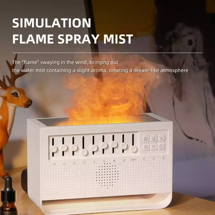 Neues, schickes Design, 200 ml, Babypflege, Schlafsimulation, 3D-Feuerlampe, Flamme, weißes Rauschen, USB-Musik, Diffusor für ätherische Öle | VR-WN03