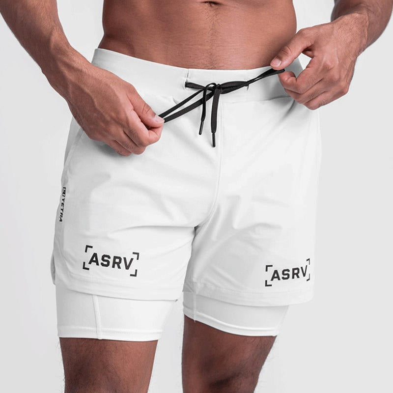 Neue Doppeldecker-Laufshorts Fitness Workout Bermuda Schnelltrocknende Kurze Hosen Unterteile | K-55