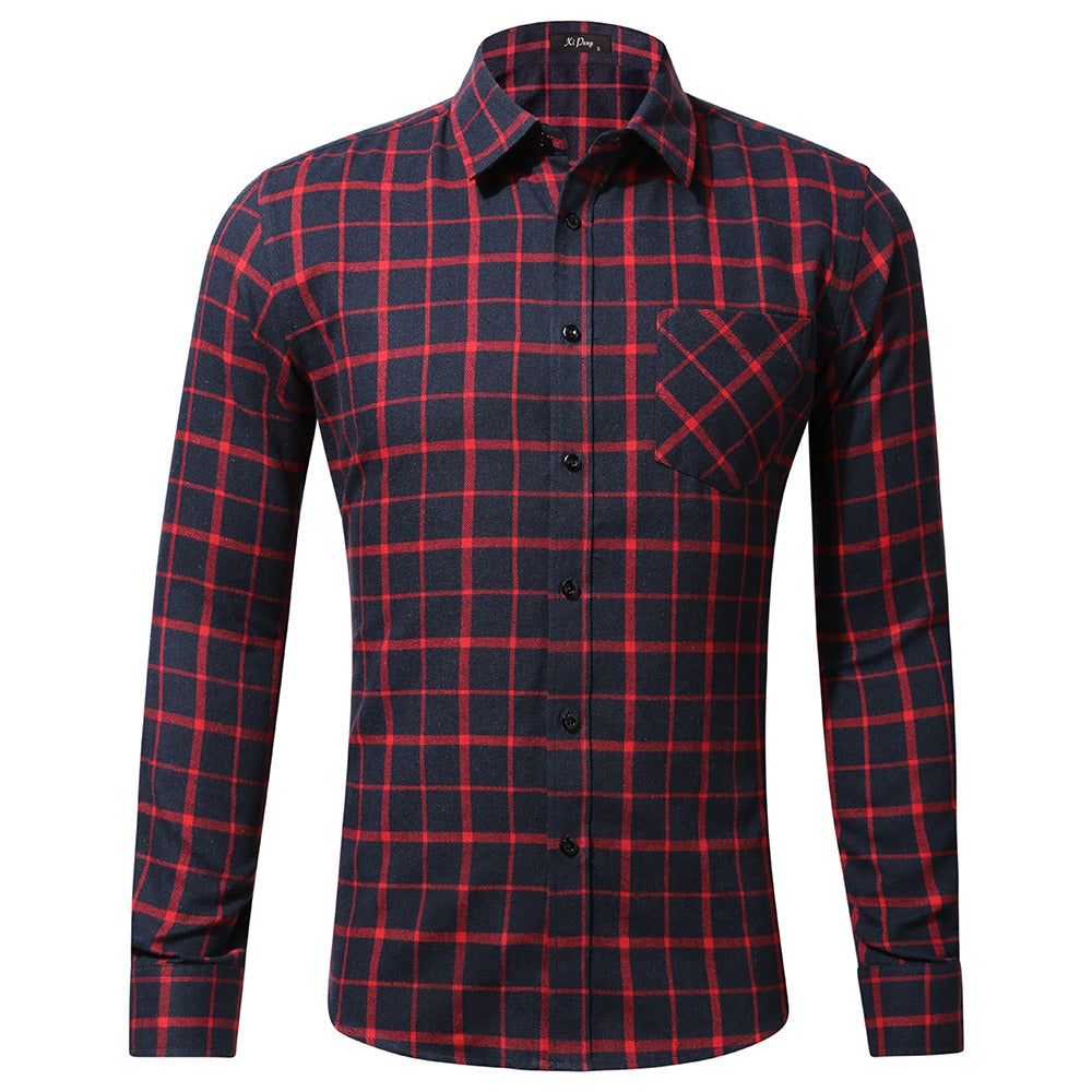 Herren Baumwollhemd mit Karomuster, langärmelig, Regular Fit, leger, Button-Down-Hemden | DTF10
