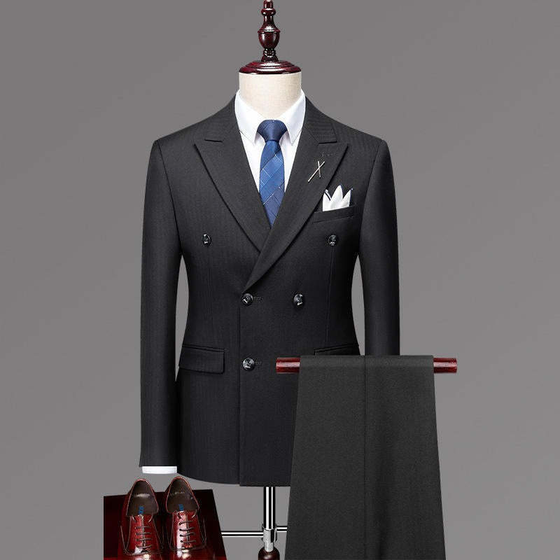 3-teiliger Herren-Freizeitanzug, britischer Slim-Fit-Streifen, zweireihiger Anzug für den Bräutigam und die Hochzeit | DYQ06