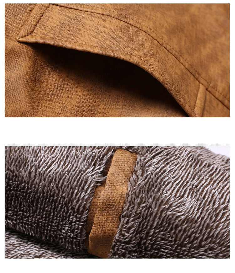 Herren Winter Warmer Ledermantel Parka Fleecejacke Trench Slim Jacke Mantel | ZQBA227
