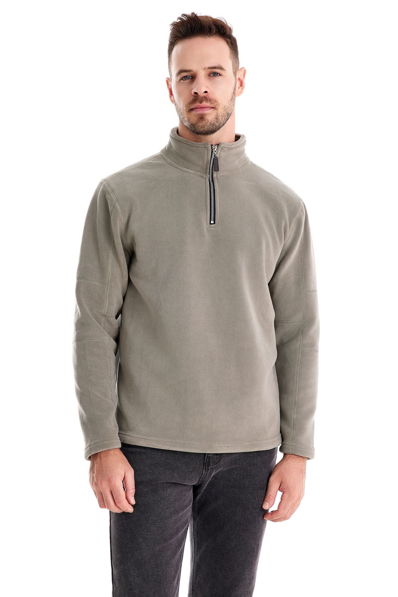 Herren Fleece Pullover Sweatshirts | Herbst-Winter 2025 Europa Mode | Half-Zip Stehkragen Tops | HD08