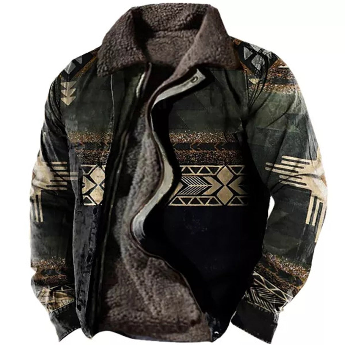 Herren Plus Size Casual Aztec Geometric Print Fleecejacke Streetwear Herbst Winter Loose Fit Mantel | TS-6594
