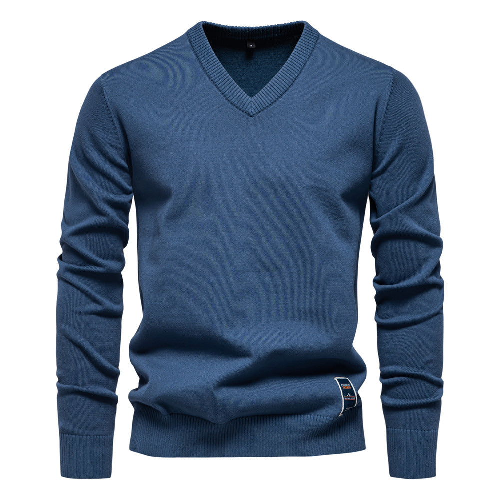 Winterpullover mit V-Ausschnitt, einfarbig, langärmelig, warm, Oberteile | VSW-02