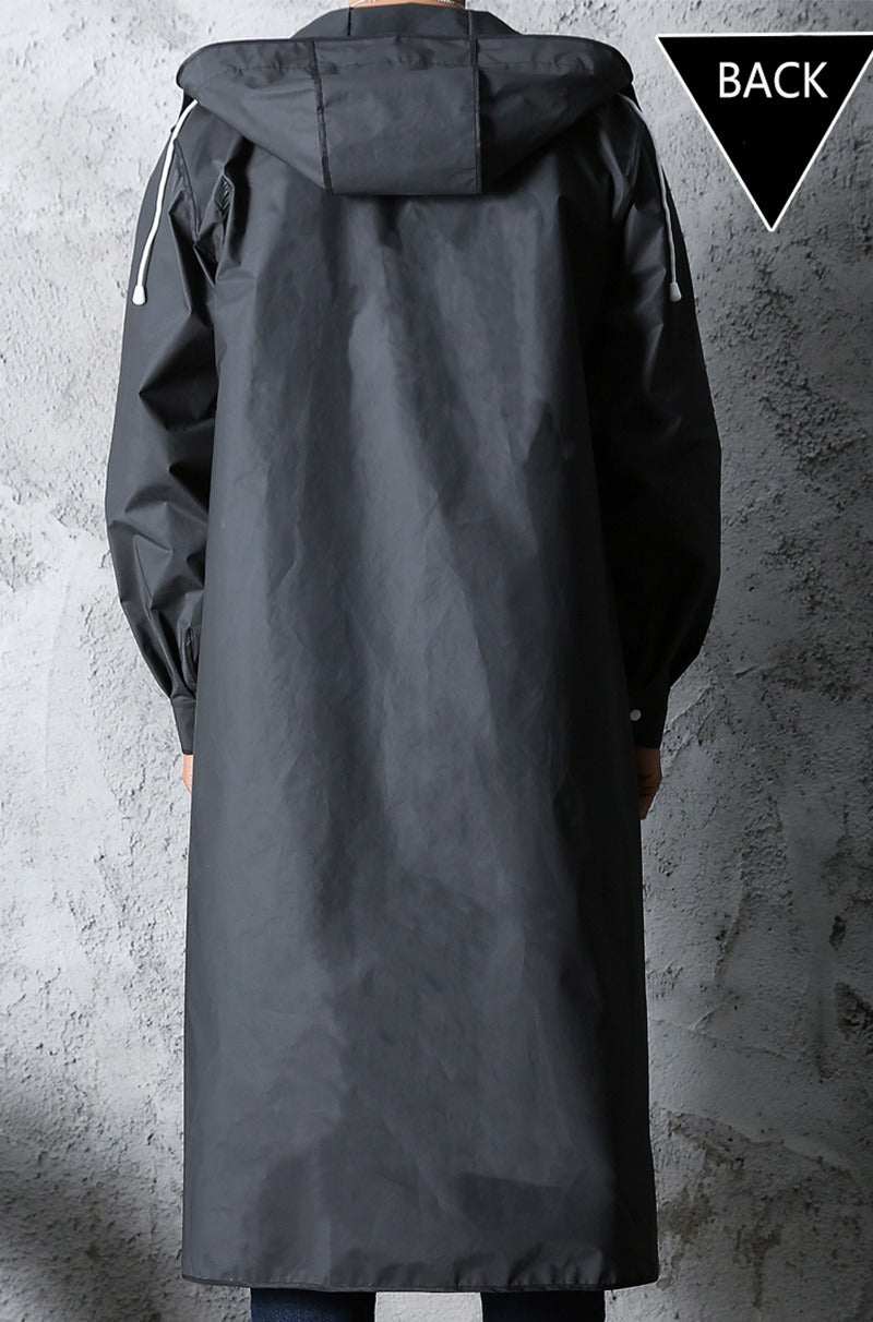 Herren-Regenmantel aus Polyester, wasserdicht, lange Regenjacke mit Kapuze, Outdoor-Wanderregenmantel | 1210