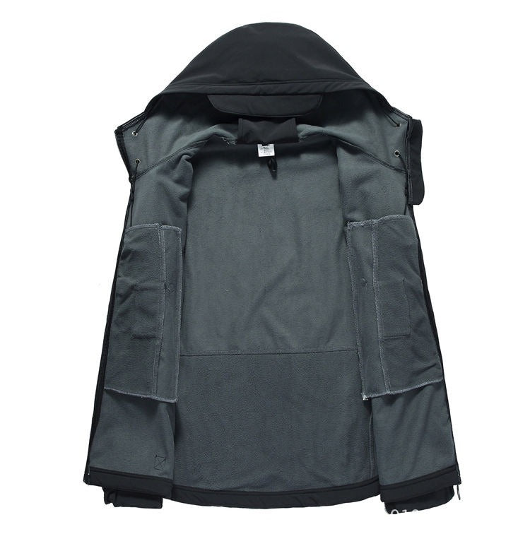 Wasserdichter Wanderanzug für Herren, Outdoor-Windjacke, taktische Jacken, Kapuzenjacke, Trekkinghose für Männer, Thermo-Fleece-Jagdset | 00856