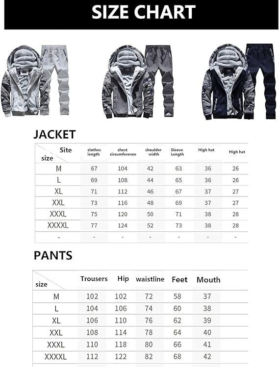 Herren Camouflage Trainingsanzug Reißverschluss Mantel Winter Dicke Fleece Kapuzenjacke + Hose Trainingsanzug