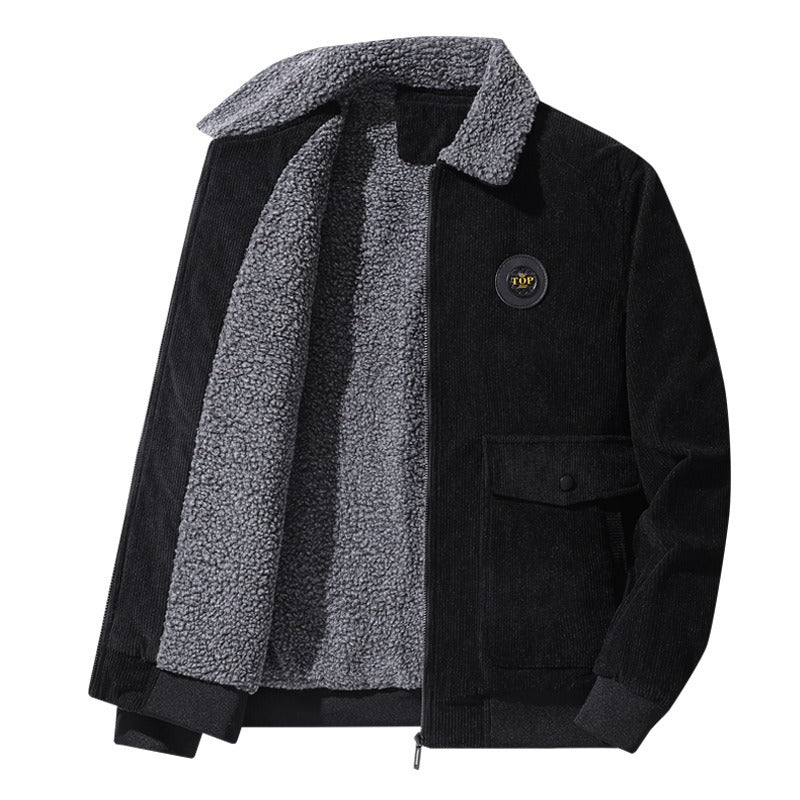 Herren-Chenille-Cordmantel in Übergröße, lässige einreihige Letterman-Jacke | 212