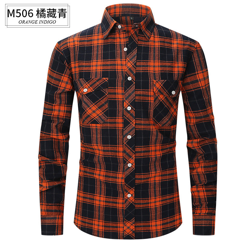 Herren Slim Wear Plaid Premium Langarm Doppeltasche Flanell Außenhandelshemd | M501