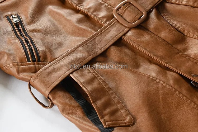 Herren-Lederjacke in mittlerer Länge, Jugend-Windjacke aus PU-Leder | XT1045