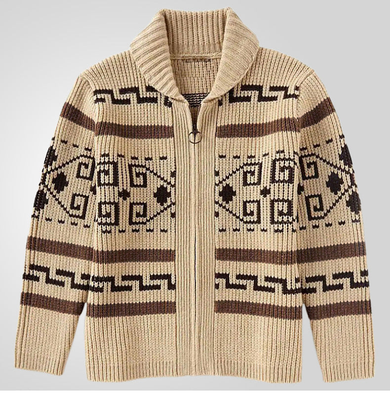 Stilvolle Slim Fit Jacquard-Strickjacke für Herren mit langen Ärmeln, lässiger Reverspullover | SY0013