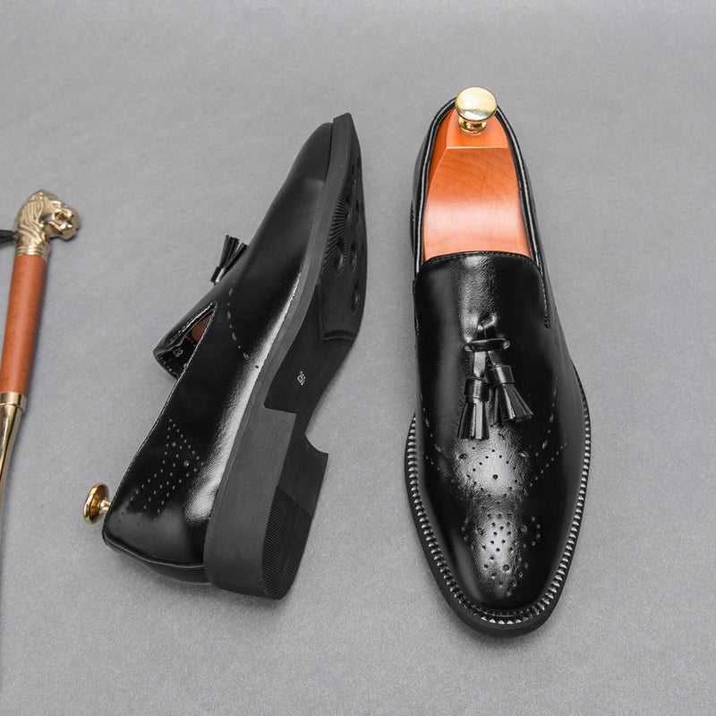 Loafer aus echtem Leder für den Außenbereich, spitze Quaste, lässig, geschnitzte Lederschuhe | 8739
