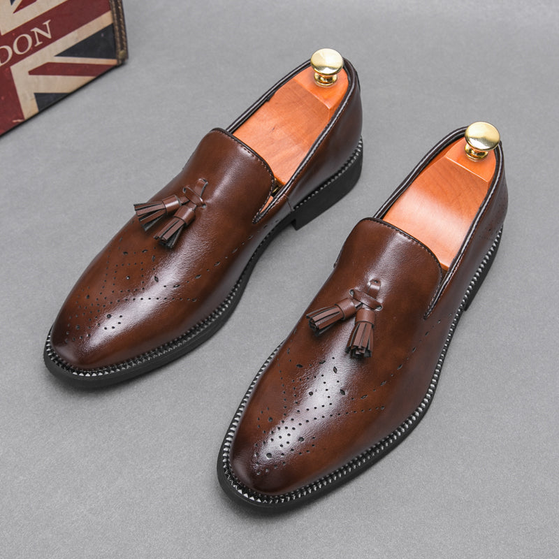 Loafer aus echtem Leder für den Außenbereich, spitze Quaste, lässig, geschnitzte Lederschuhe | 8739