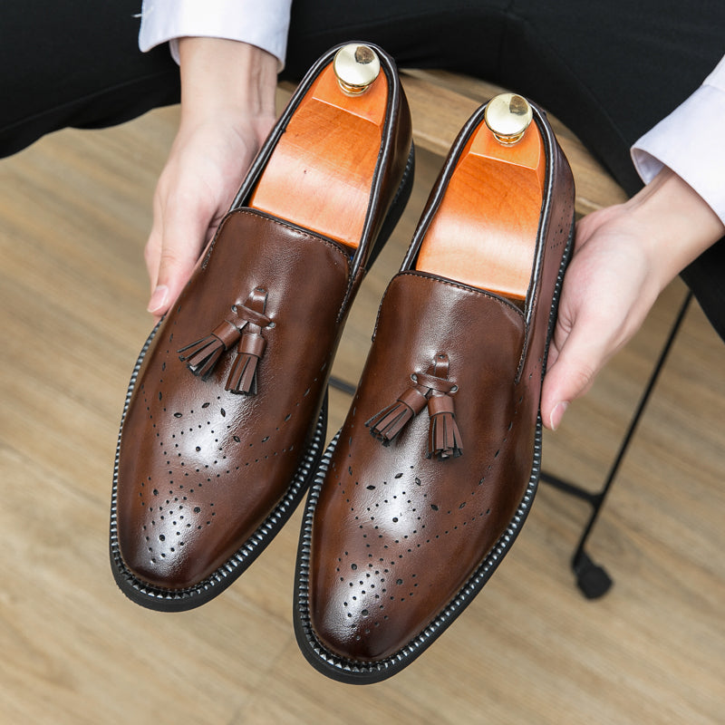 Loafer aus echtem Leder für den Außenbereich, spitze Quaste, lässig, geschnitzte Lederschuhe | 8739