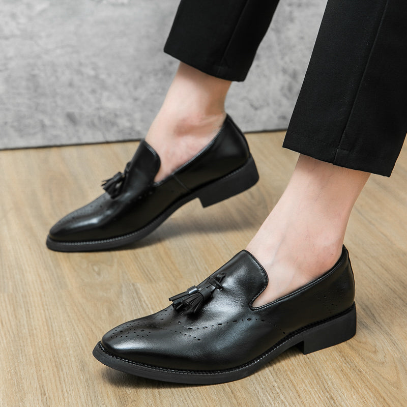 Loafer aus echtem Leder für den Außenbereich, spitze Quaste, lässig, geschnitzte Lederschuhe | 8739